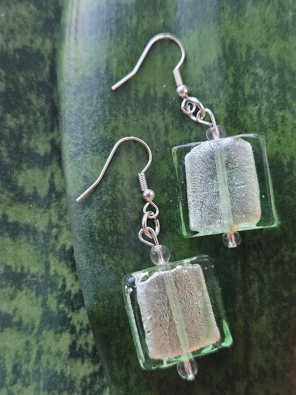 Green Square Earrings