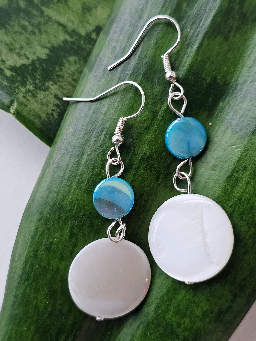 White and Blue Shell Drop Earrings