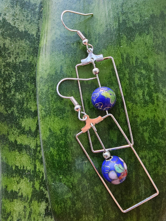 Framed Painted Glass Floral Earrings