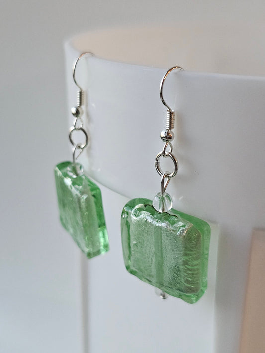 Green Square Earrings