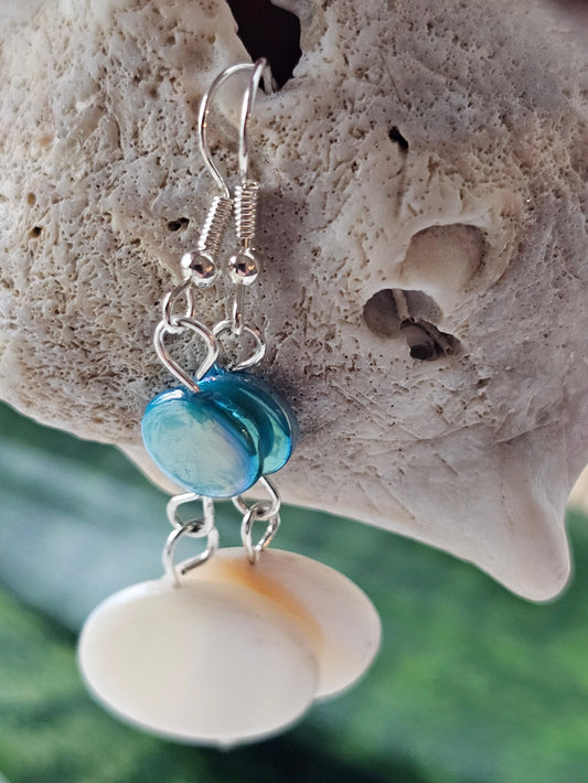White and Blue Shell Drop Earrings